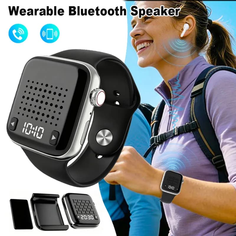 Portable Bluetooth 5.4 Speaker with Watch Magnetic Clip Time Display Mini Bluetooth Transmitter Support BT Headphone Watch Strap