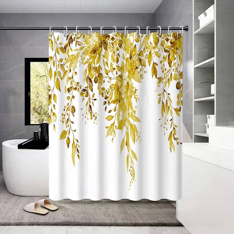 Set di tende da doccia per bagno con stampa digitale, piccole foglie di eucalipto fresche da 1 pezzo, gancio per cinghia perforata, facile da pulire
