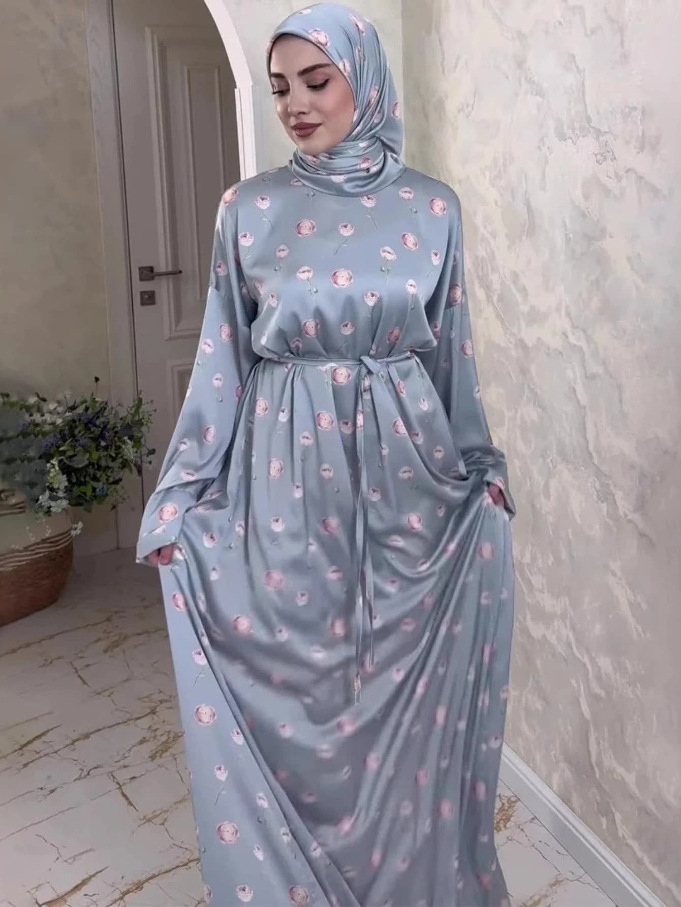 Eid Women Dress Muslim Scarf Abaya 2 Piece Set Print Party Jalabiya Ramadan Long Dresses Vestidos Largos Arab Robe Morocco