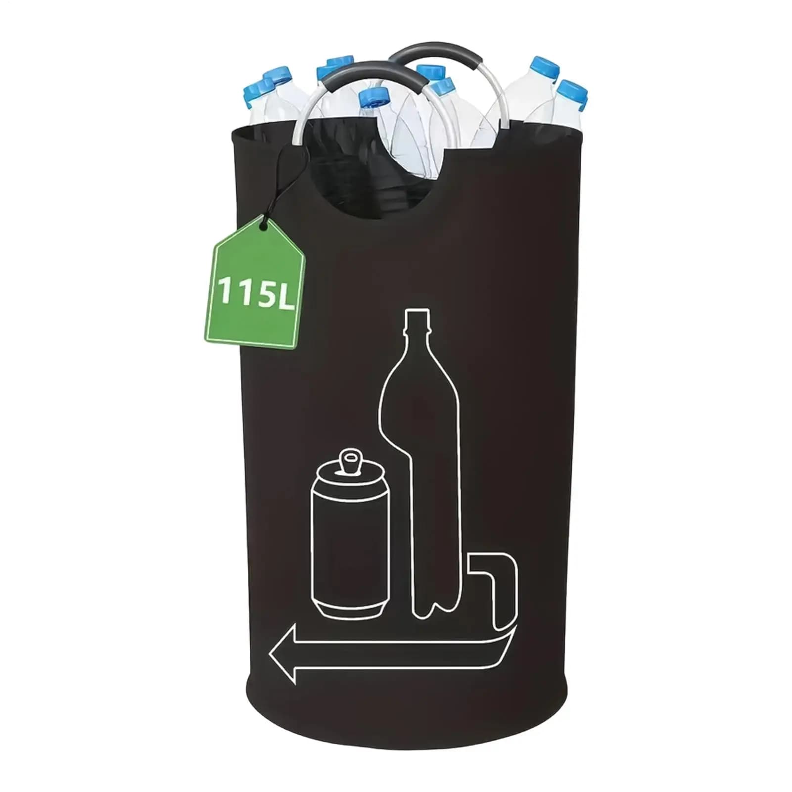 Large Capacity Empty Bottle Storage Basket With Aluminum Handle 115L Wastewater Bottle Collector Bag Folding Recycling Bin