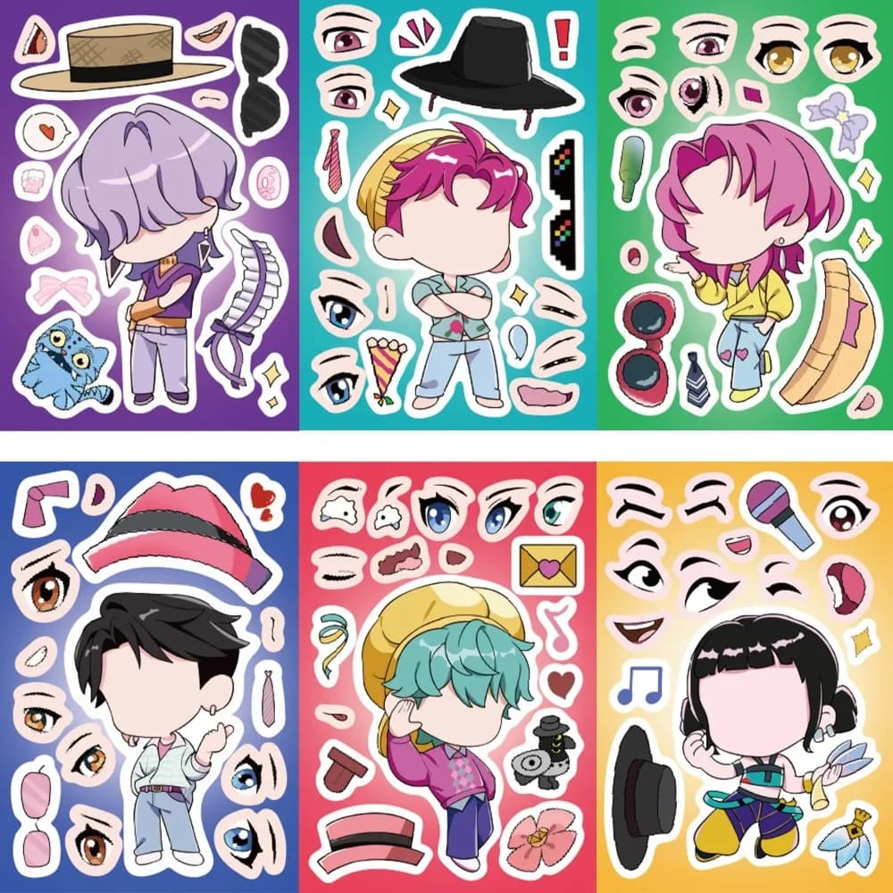 8/16 Lenzuola Divertenti Kpop Demon Hunters Crea Una Faccia Puzzle Adesivi I Bambini Crea Il Tuo Gioco FAI DA TE Per Bambini Puzzle Giocattolo Educativo Regalo