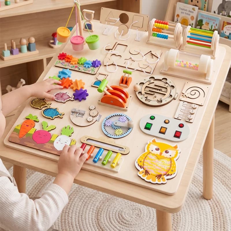 Accessori Premium per Tavola delle Attività Montessori, Giocattoli Educativi Sensoriali per Abilità Motorie Fini | Kit di attività in legno per bambini in età prescolare