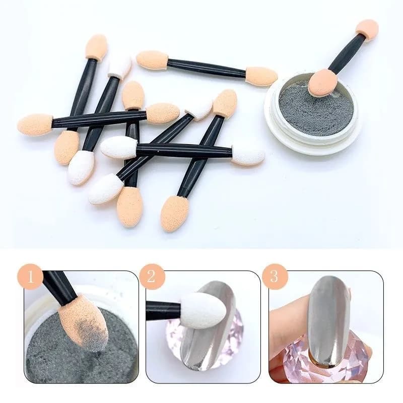 Wholesale 50/100pcs Brushes Sponge Disposable Applicator Mirror Chrome Pigment Sponge Stick Double Sided Eyeshadow Nail Powder