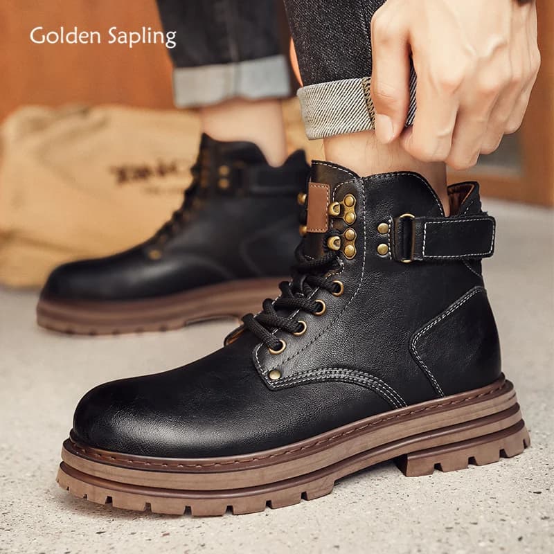 Stivali da lavoro Golden Sapling Scarpe casual da uomo in vera pelle Stivali da lavoro in pelle di moda Classici Scarpe da uomo per il tempo libero in stile punk