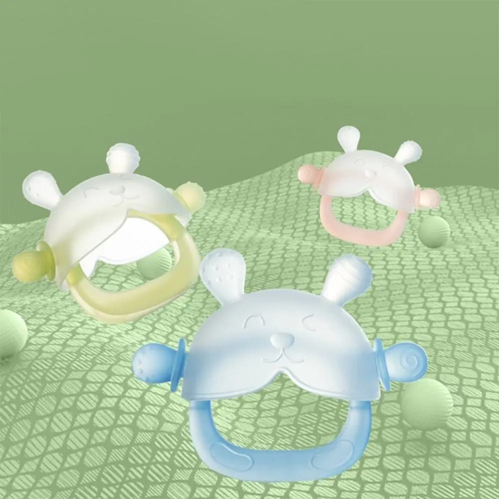 Guanti per massaggiagengive in silicone portatili Coniglio lavabile Giocattoli per la dentizione per bambini Impugnatura per allenamento anti-alimentazione Massaggiagengive per neonati
