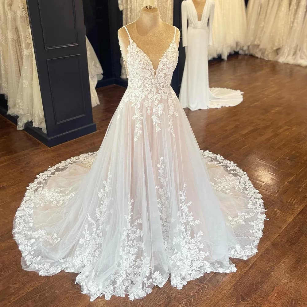Flavinke Personalizzato Applique In Pizzo Abiti Da Sposa Per La Donna Senza Maniche Senza Spalline Da Sposa In Tulle A-line Abiti Da Noiva