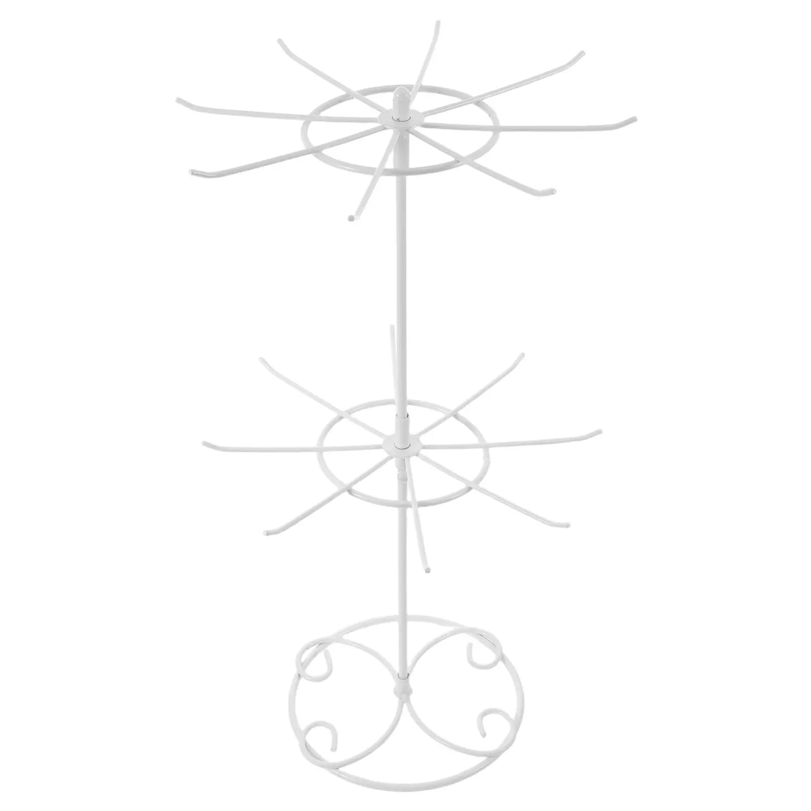 White 2 Tier Rotating Necklace Organizer Metal Jewelry Display Stand 16 Hooks Rotatable Jewelry Holder for Bracelets Earrings