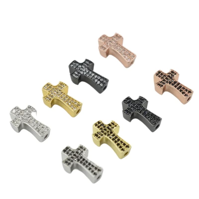 10 pz/lotto nuova croce micro intarsiato zircone accessori perforato braccialetto di perline collana a catena a mano commercio all'ingrosso di gioielli fai da te