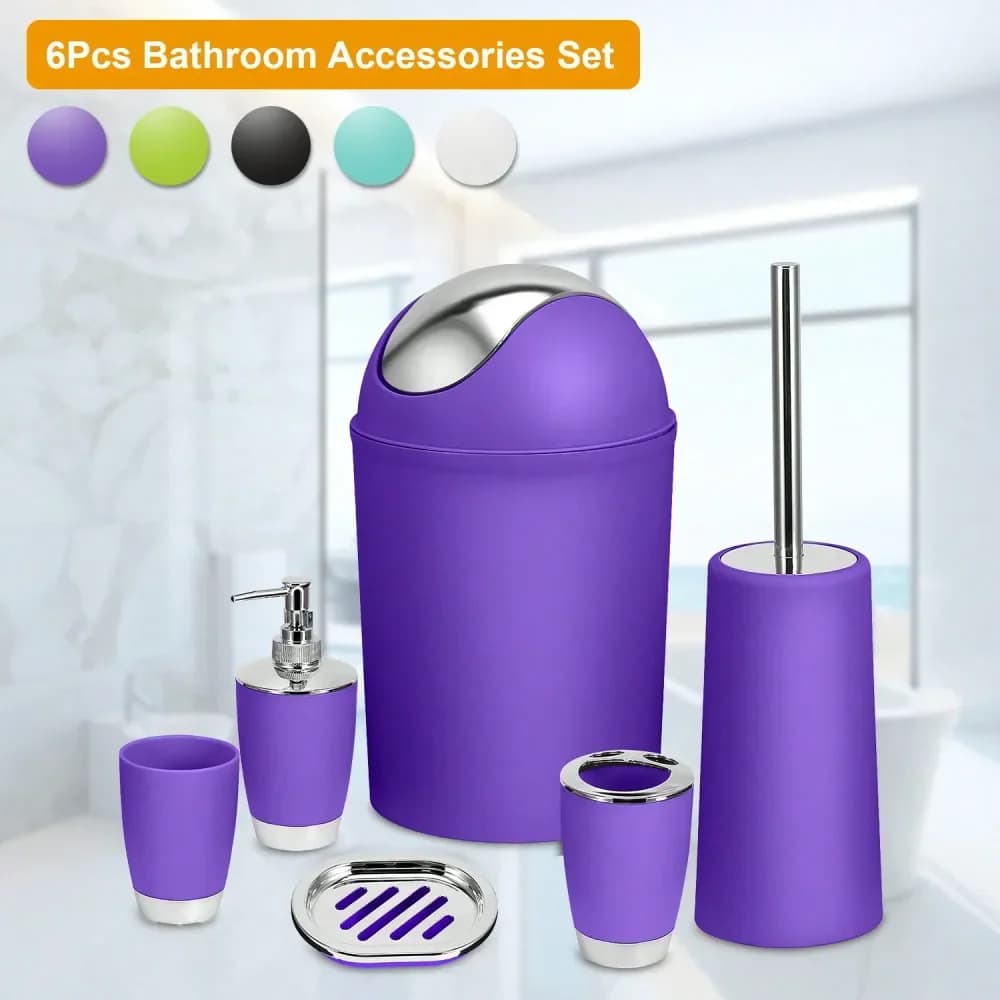 Set di Accessori per il Bagno, Set Completo con Dispenser Sapone, Porta Spazzolini, Bicchiere, Portasapone, Spazzola per la Pulizia del WC