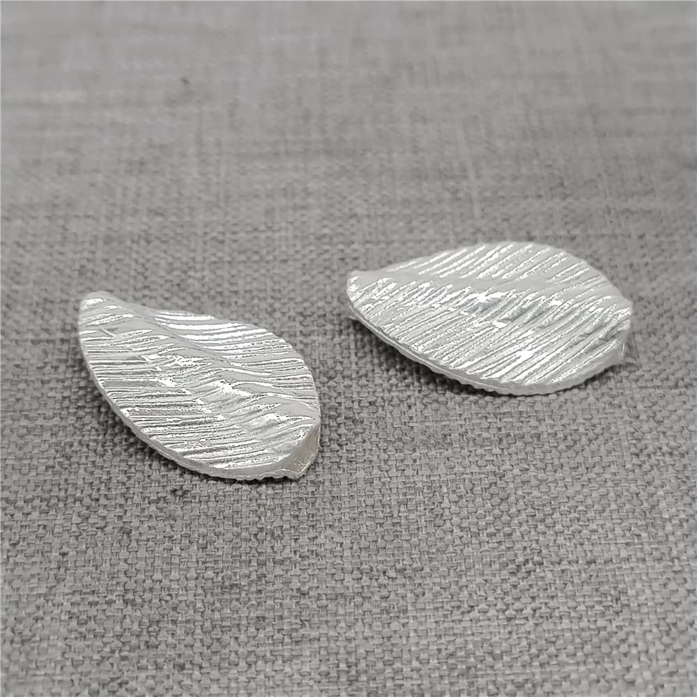 Perlina distanziatrice per collana con bracciale naturale in argento sterling 925 con foglia spazzolata curva