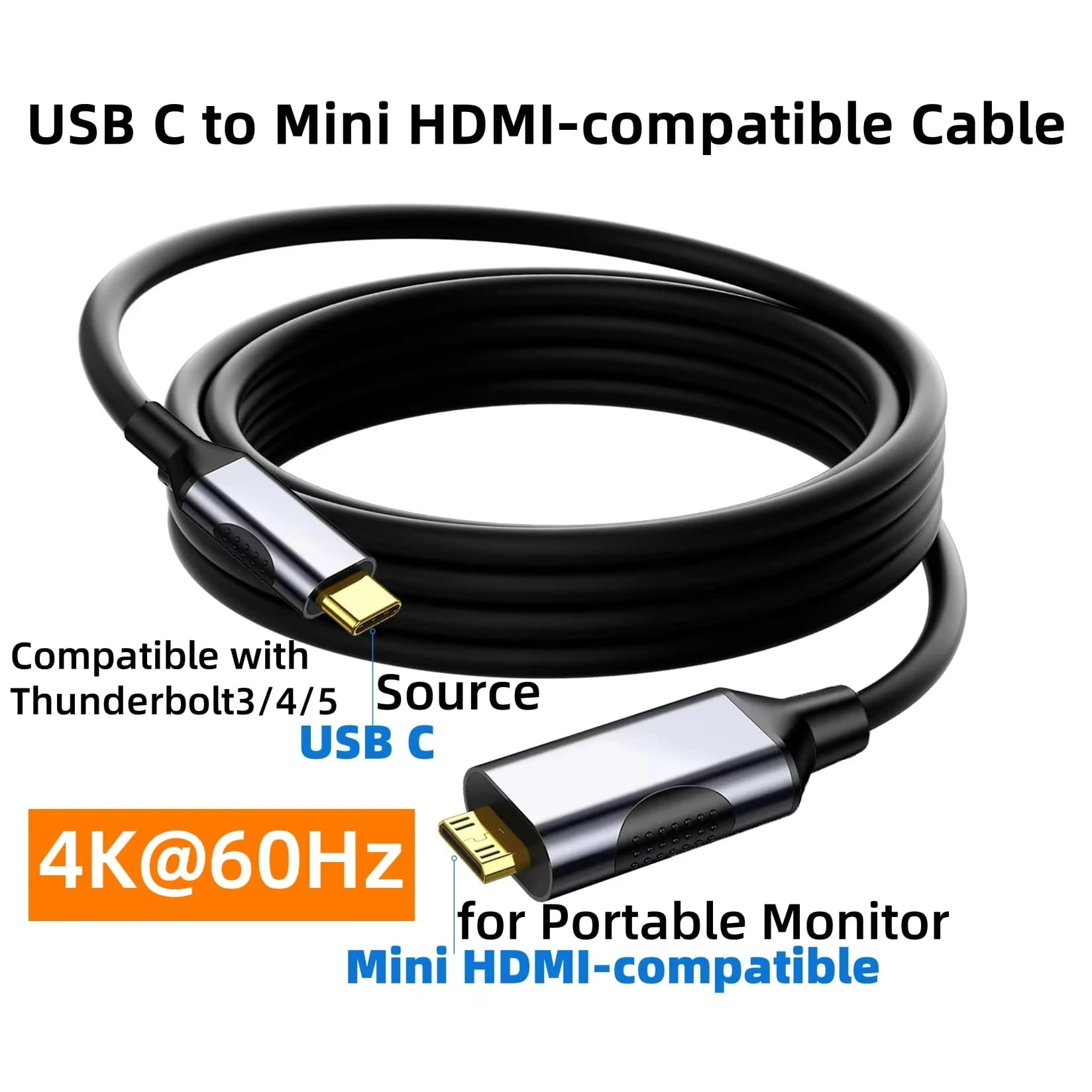 Cavo da USB C a Mini HDMI compatibile 4K a 60 Hz compatibile con Samsung Phone Serie 16/15 MacBook Pro Monitor portatile Steam Deck