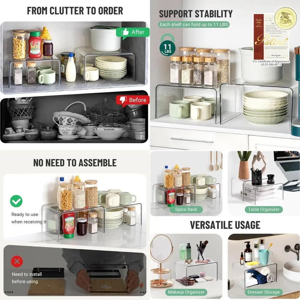Set di 4 Contenitori Trasparenti per Spezie, Dispensa e Scaffali - Ideale per Organizzazione in Cucina, Bagno, Scrivania e Piano di Lavoro