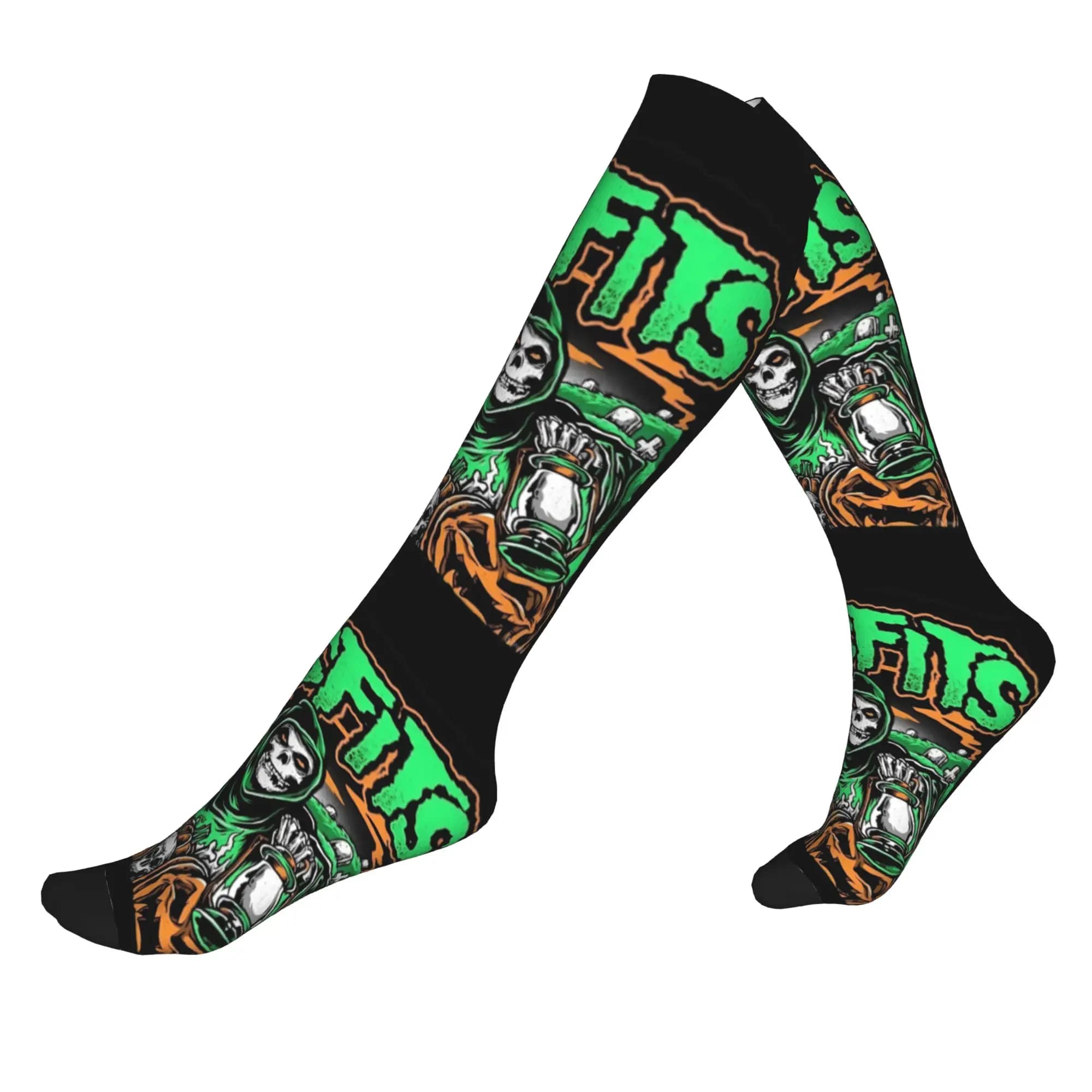 Fashion Printing Misfits Horror Punk Rock Band Socks for Women Men Stretch Summer Autumn Winter Sports Compression Socks