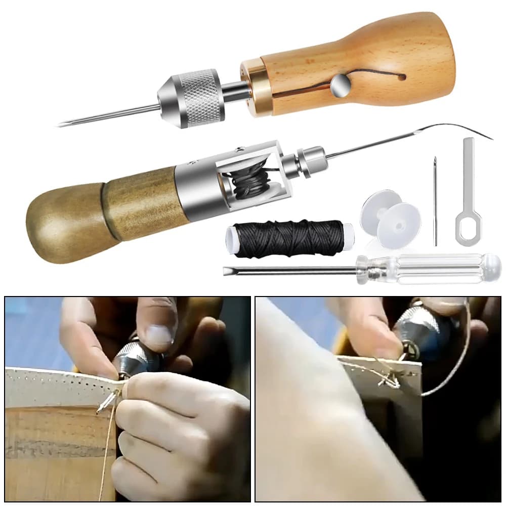Bordo artigianale in pelle Filo cerato Strumenti per cucire a mano Kit punteruolo per cucito in pelle Calzolaio fai da te Strumenti di riparazione tela Strisce per cintura da cucire