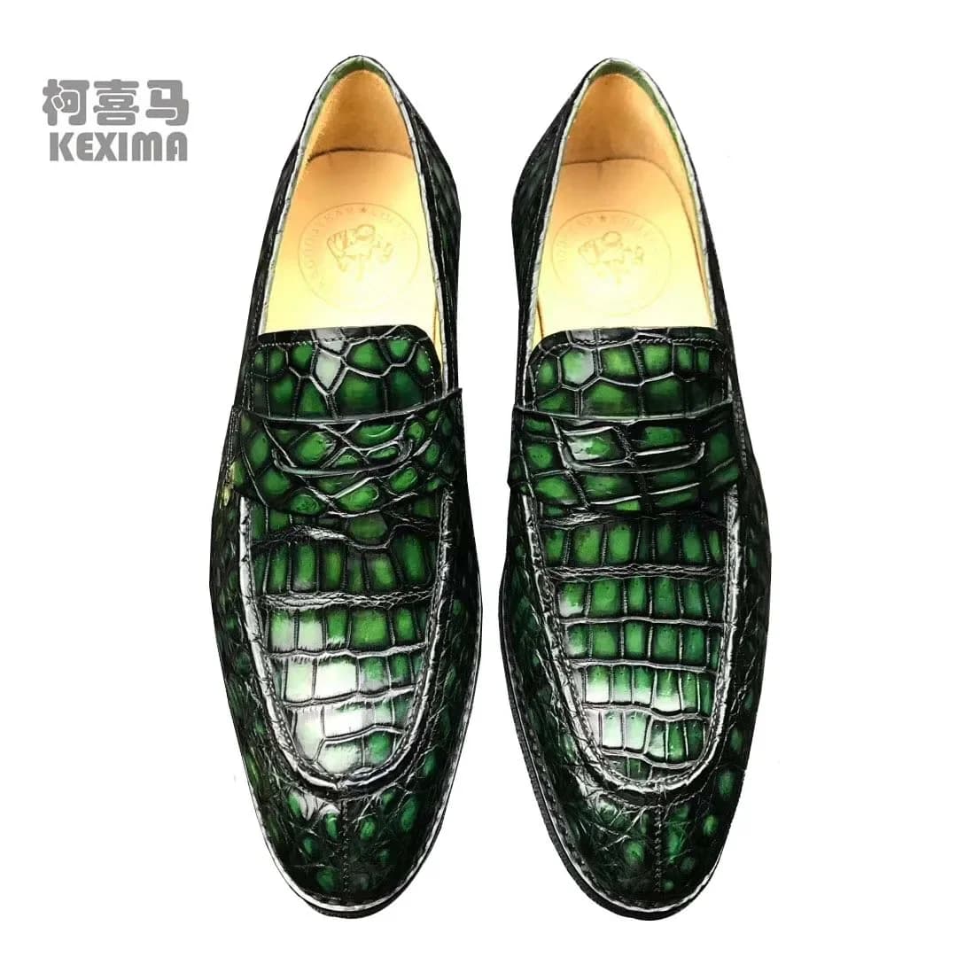 Nuovi arrivi scarpe eleganti da uomo in pelle di coccodrillo colore verde spazzolato
