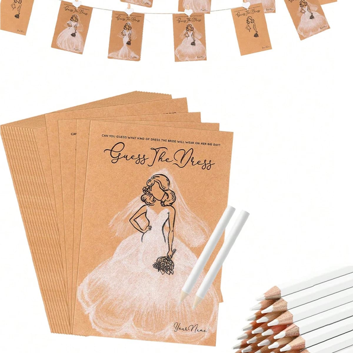 10 Set Guess The Dress Bridal Shower Games for Guests Include Games Cards and Water Soluble Pencils Fun Wedding Supplies