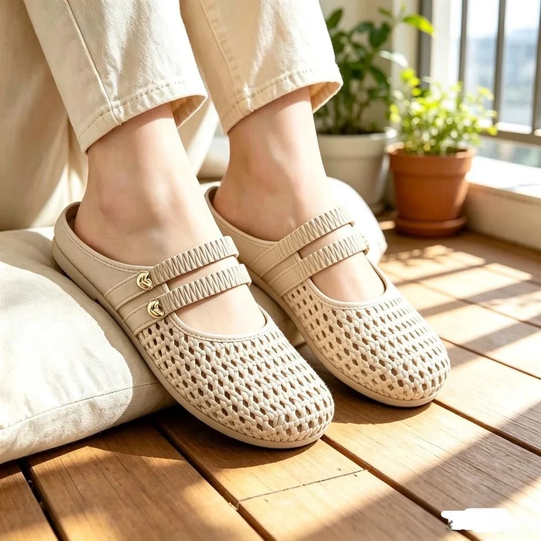 New Women's Semi-Covered Toe Slippers Comfortable Versatile Lightweight Waterproof Mid-Heel Mom Shoes Hollow out Slip-On Sandals