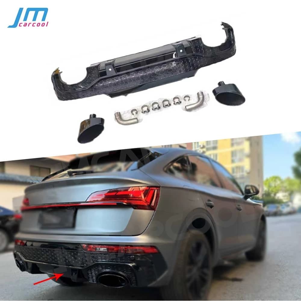 For Audi Q5 RSQ5 Sportback 2020 - 2023 PP Rear Diffuser Lip Spoiler Exhaust Pipe Tips Car Bumper Extension Body Kits Accessories
