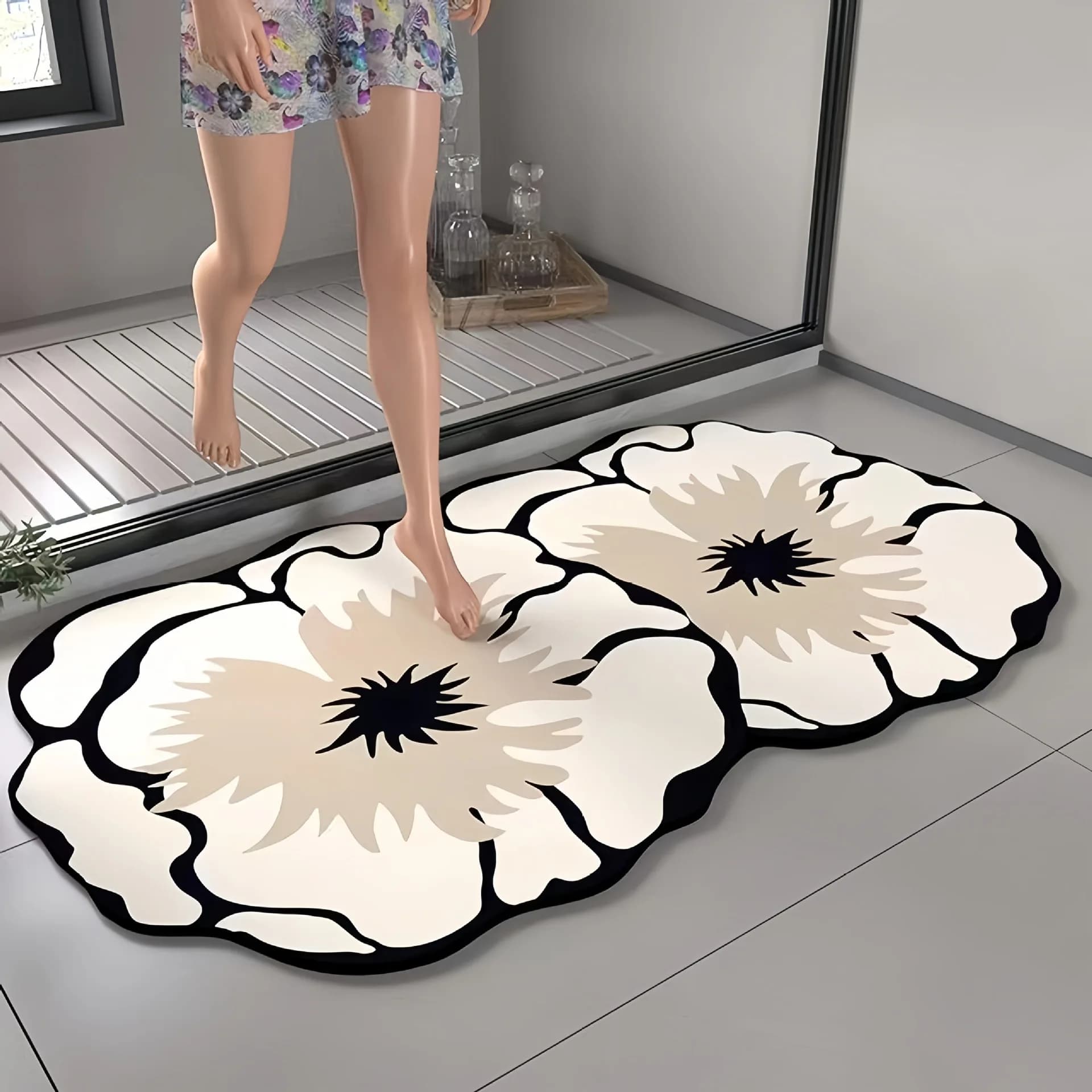 Tappetino da Bagno a Forma di Rosa, Asciugatura Rapida, in Silicone, Antiscivolo, per Ingresso, Uso Domestico, Tappeto Quadrato per Pavimento del Bagno