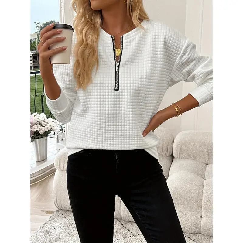 Pure Color Hoodie Half Zip Women's Casual Sportswear Elegant Style round Neck Three Piece Set Winter Collection Zipper Hoodie