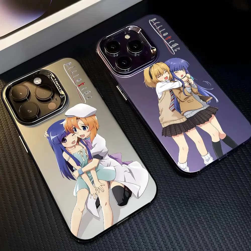 Quando piangono la custodia del telefono H-Higurashi per IPhone 17 16 15 14 13 12 11 Pro Max Air multicolore opaco laser metallico Aurora Funda