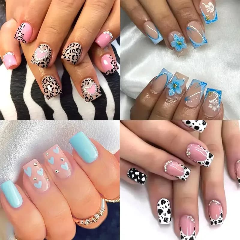 Nail Art Rhinestone Collection with Butterfly Flower Cow Patterns 66 Pieces