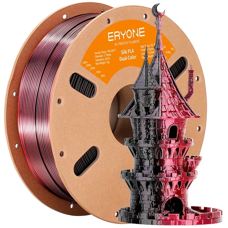 ERYONE 3D printing with premium 5 kg PLA silk filament, multicolor available, diameter: 1,75 mm, distance: +/- 0.03 mm, 1 kg/bobin