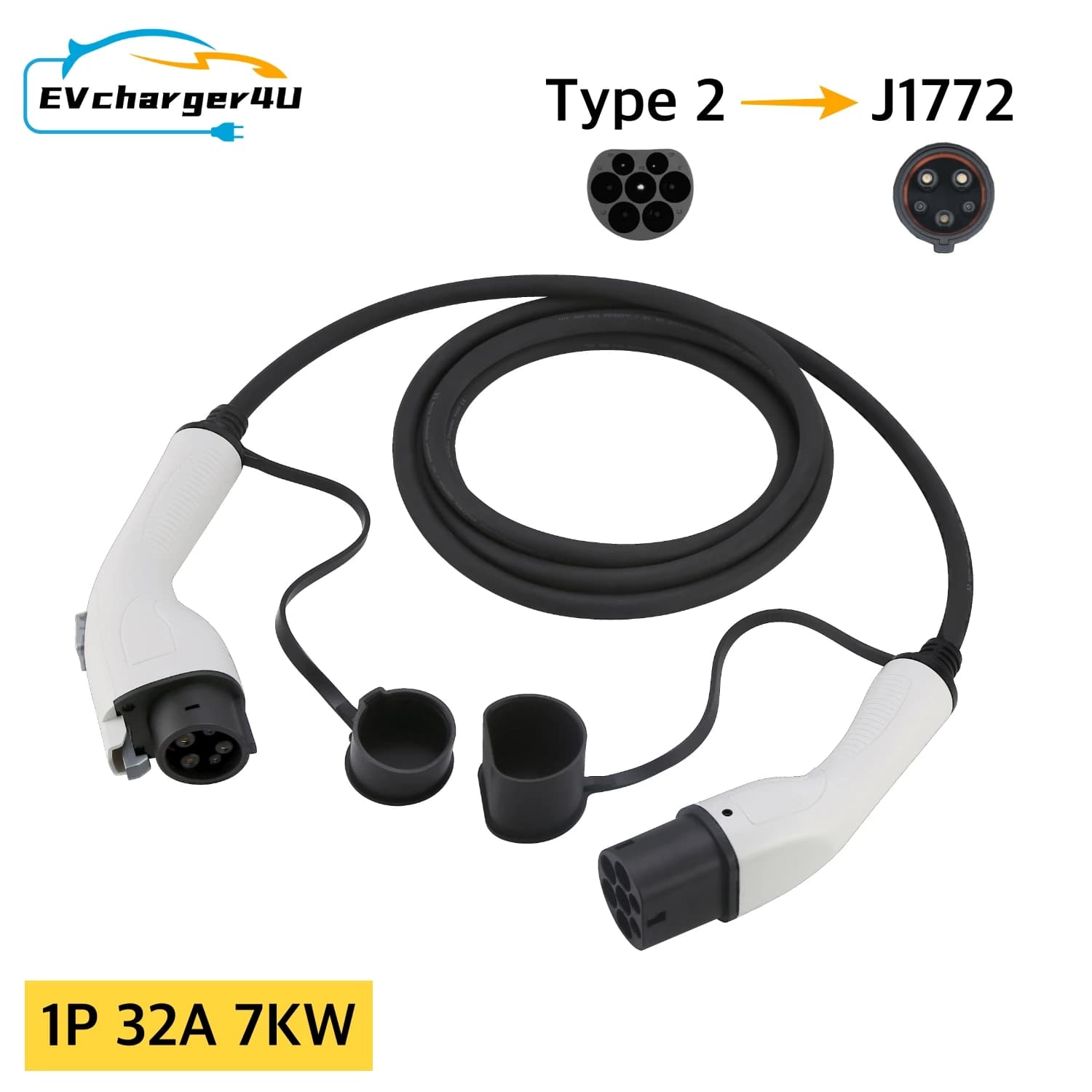 EVcharger4U Tipo 2 a Tipo 1 J1772 Cavo di ricarica EV 1P 32A 7KW 4M per auto elettriche da utilizzare sulle stazioni di ricarica pubbliche
