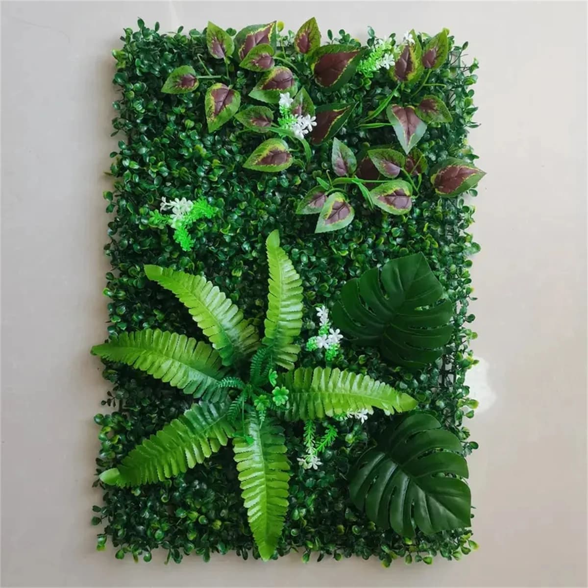 Pannello Decorativo 3D con Piante Artificiali, Sfondo Vegetale Simulato per Decorazione Esterna, Prato Finto