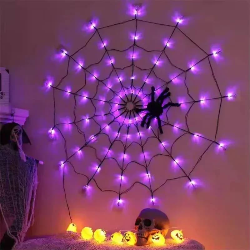 Catena di Luci LED per Halloween, Decorazione per Festa a Tema Fantasmi, Illuminazione Atmosferica per Casa Stregata, Ragnatela Luminosa Colorata