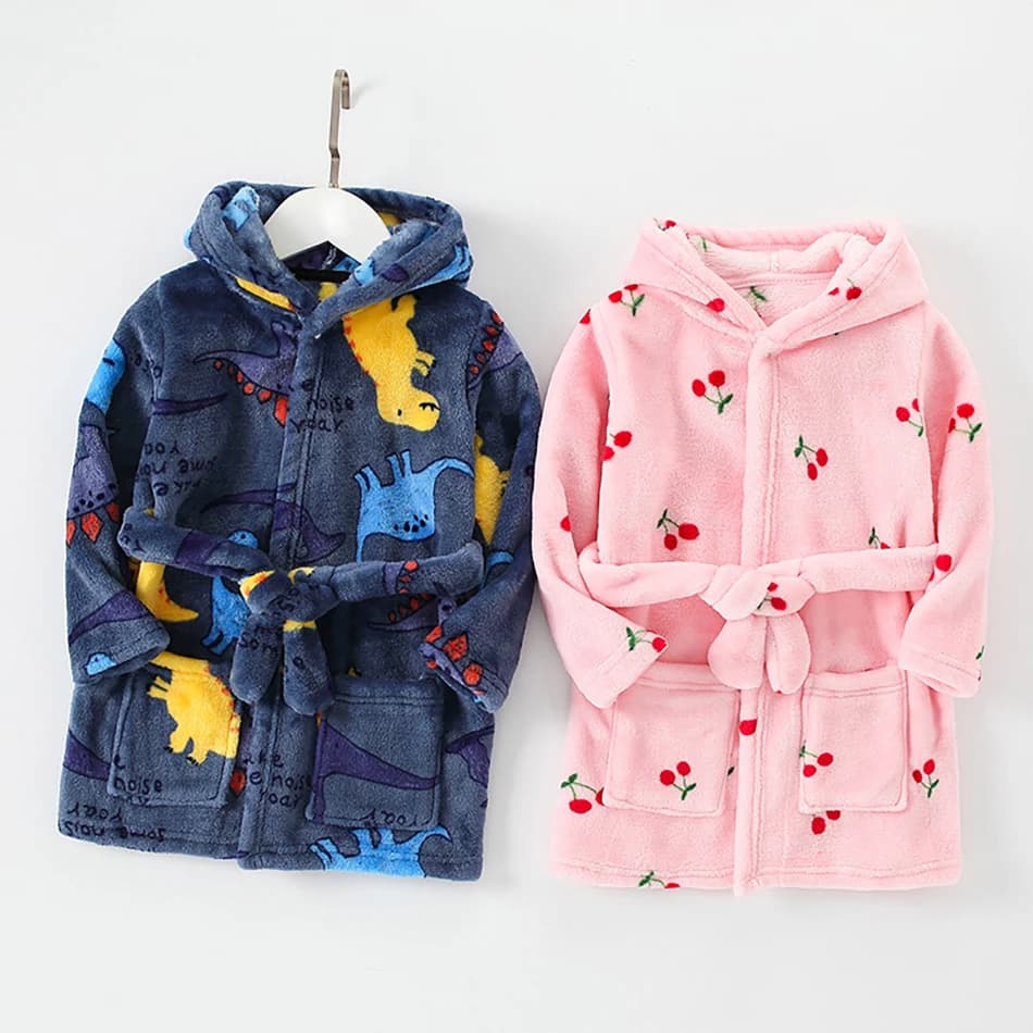Children's Clothing Homewear Boys and Girls Dresses Pijama Cartoon Flannel With Hood Kids Comfortable Nightwear