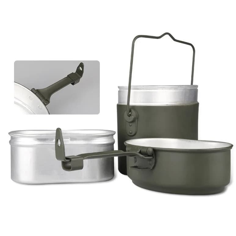 79 Lunch Box tedesco, lunch box militare in alluminio da campeggio all'aperto, bento box riscaldato, set da tre pezzi da picnic