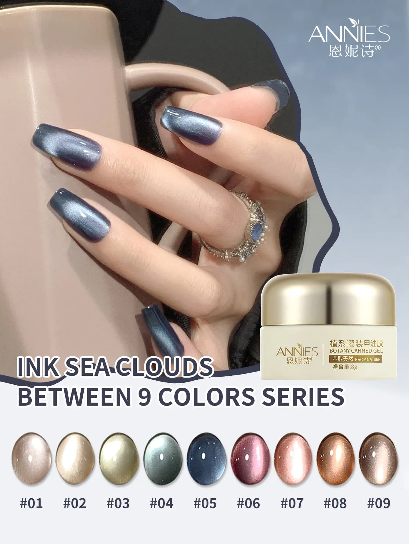 8g Glitter Cat Eye Gel Nail Polish Set with Magnet Galaxy for Holographic Cat Eye, Salon Gel Manicure and Nail Art DIY at Home