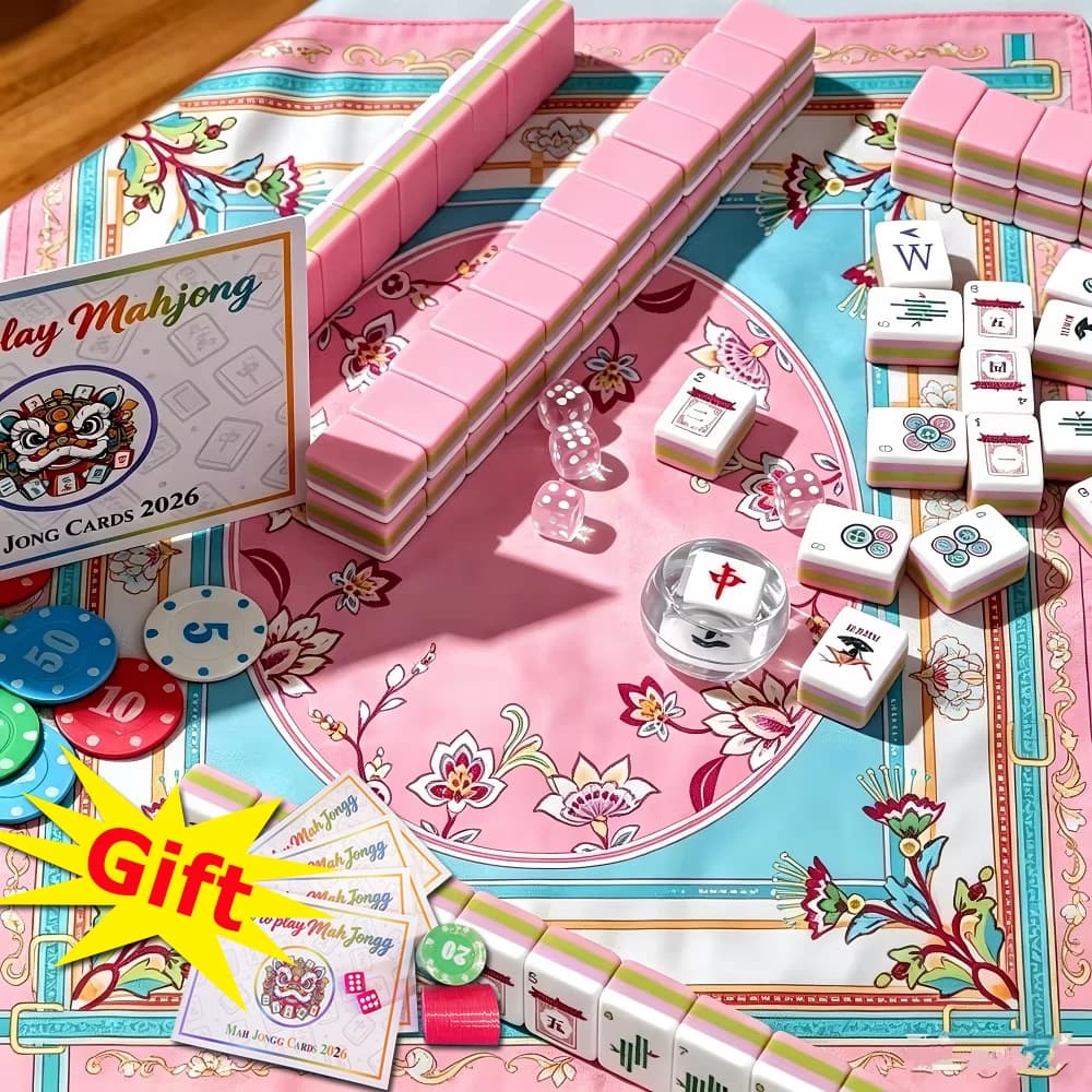 Local Stock Pink Luxury American Mahjong Set Acrylic Engraved Mahjong Tiles Portable Mah Jongg Sets for Adults Party Board Games