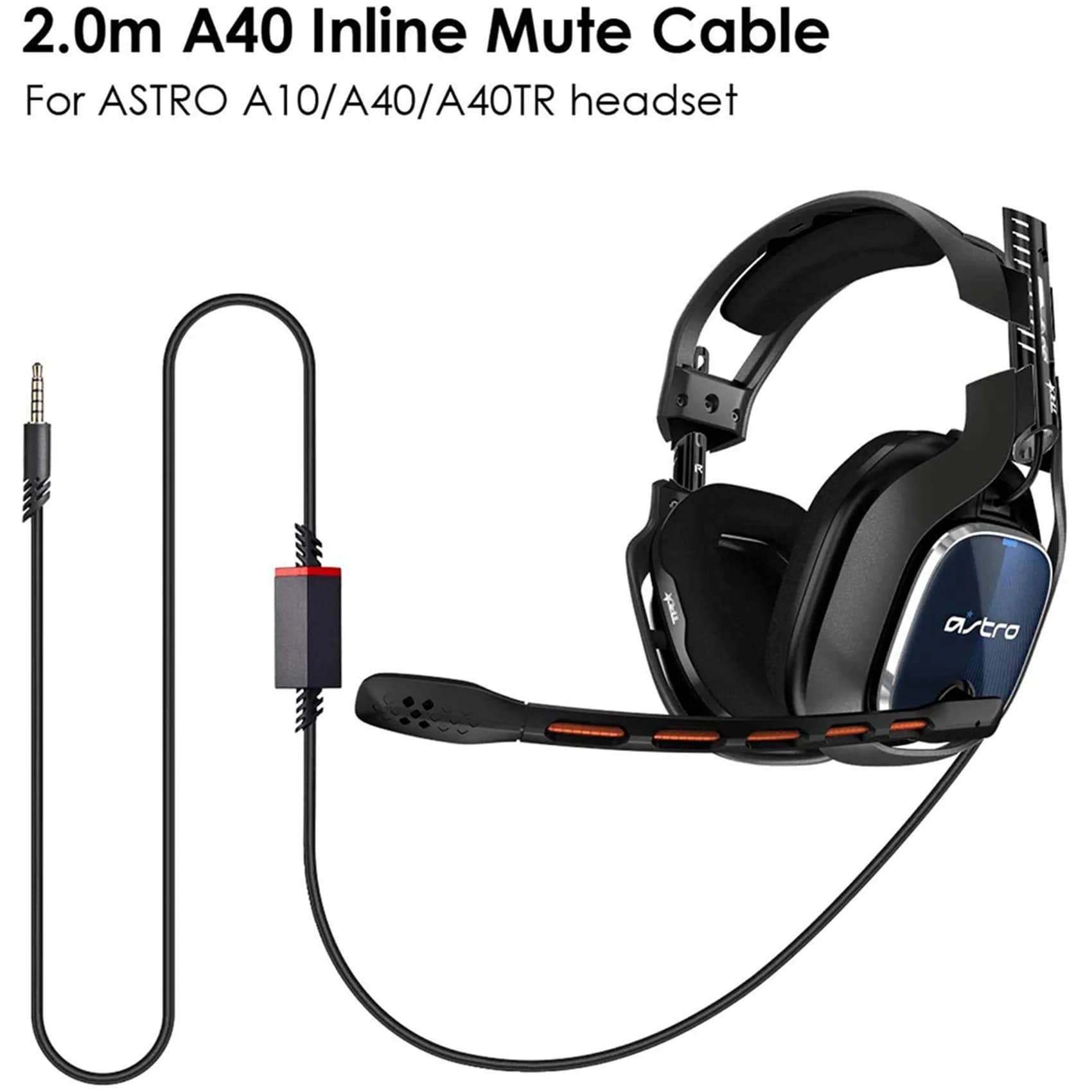 2X Headset Cable, 2.0M Inline Mute Cable Cord For Astro A10/A40 Gaming Headsets Ps4 Controller Headphone