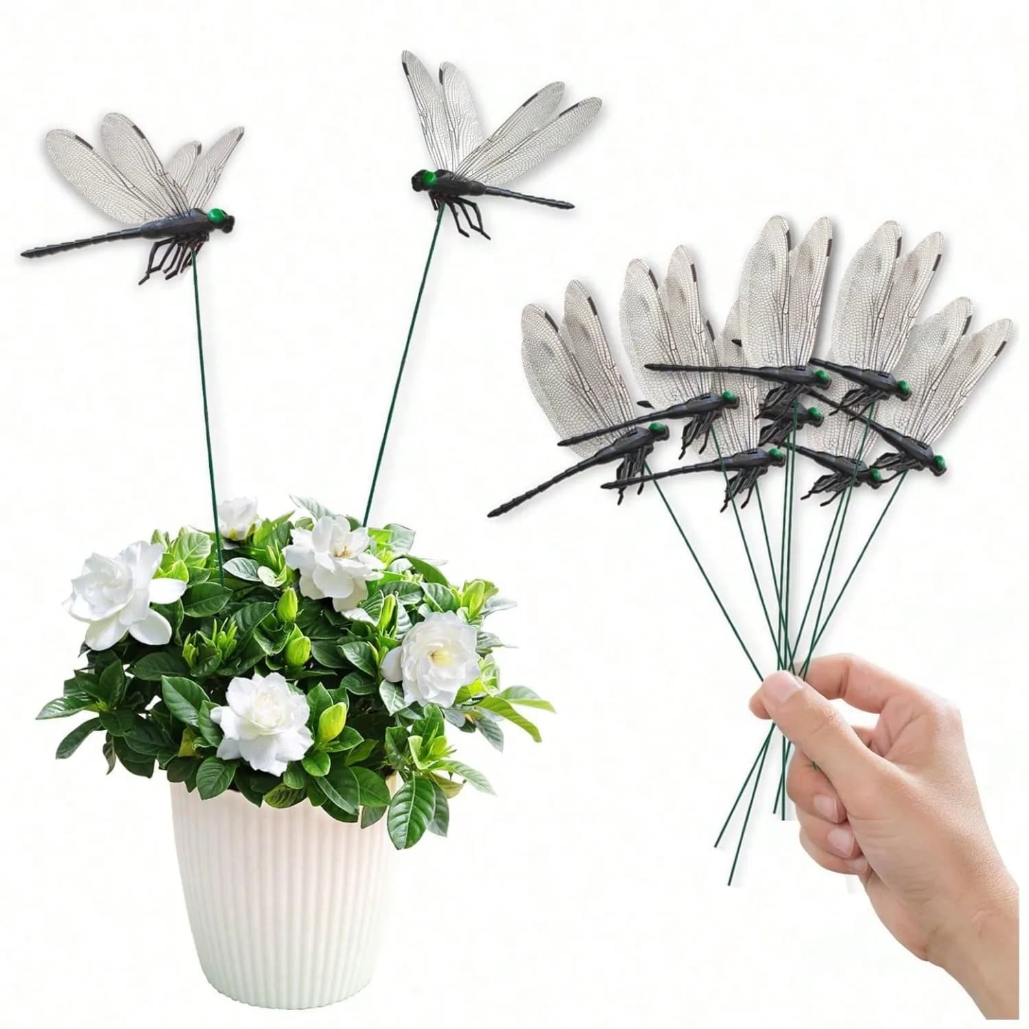 10 Pcs Dragonfly Decorative S, Lifelike 3D Big Dragonfly PVC Dragon Fly Garden For Indoor Outdoor Yard Balcony Plant Flower Pot Decor
