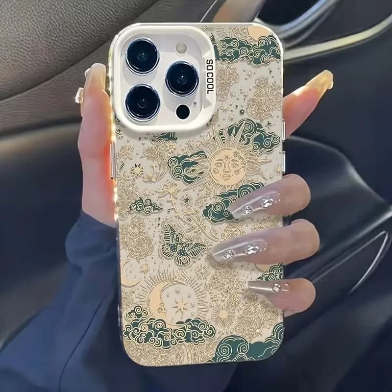 Vintage Tarot Sun Moon Butterfly Cloud Print Phone Case For iPhone 18 17 16 15 14 13 12 11 Pro XS Max X XR 8 Plus Mini Air Cover
