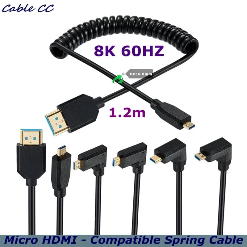 Cavo HDMI Compatibile Micro a 90 Gradi, 120cm, 8K@60Hz, per HDTV 2.1, Computer, TV, Fotocamera Digitale, Universale