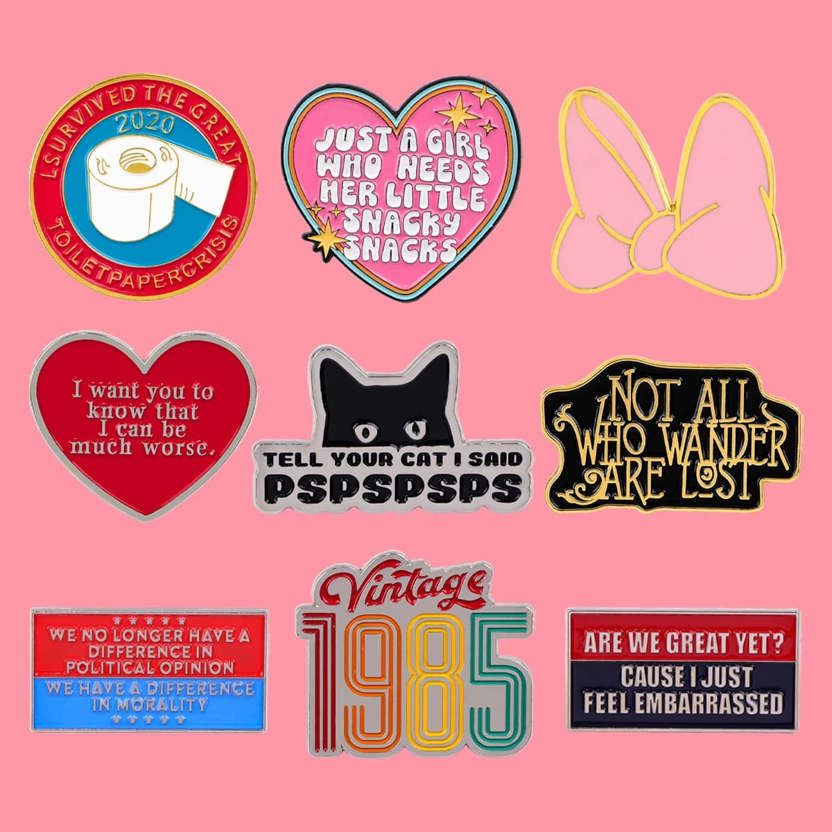 Black Cats Enamel Pins Love Bow Quotes Pin Retro1985 Women's Brooch Badge on Backpack Costume Accessories Fashion Jewelry Gifts