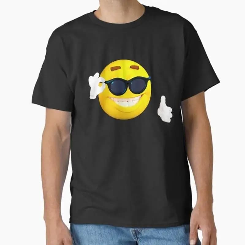 Divertente maglietta con emoticon di un ragazzo cool con occhiali da sole, realizzata negli Stati Uniti, Australia, taglia S 2XL