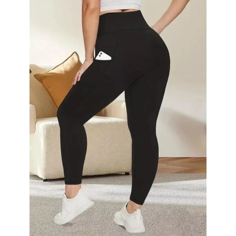 1XL-5XL Women's Solid Color High Waist Pants Elasticity Random Leggings With Pockets Gym Training Pants