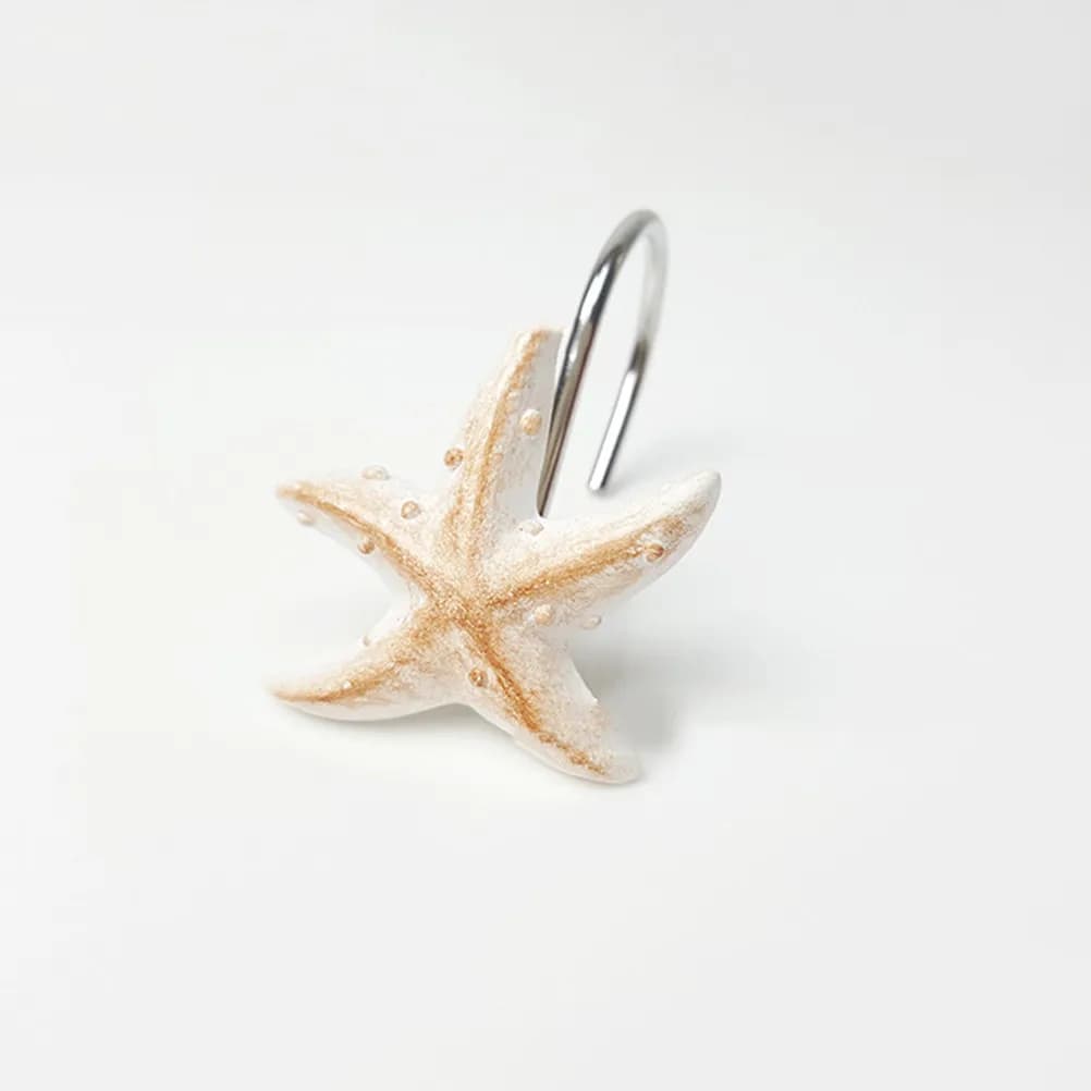12Pcs Resin Shower Curtain Hooks Ocean Decor Sea Star Conch Shell Design Elegant Bathroom Decoration Anti Rust Curtain Rings