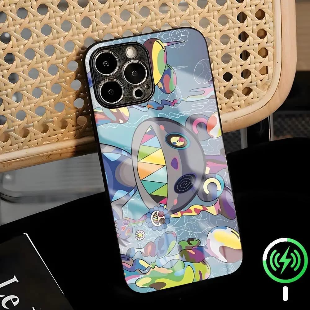 M-Murakami T-Takash Painting Phone Case For iPhone17 Air 16 e 15 14 13 12 11 Plus Mini Pro Max Glass Magnetic Case