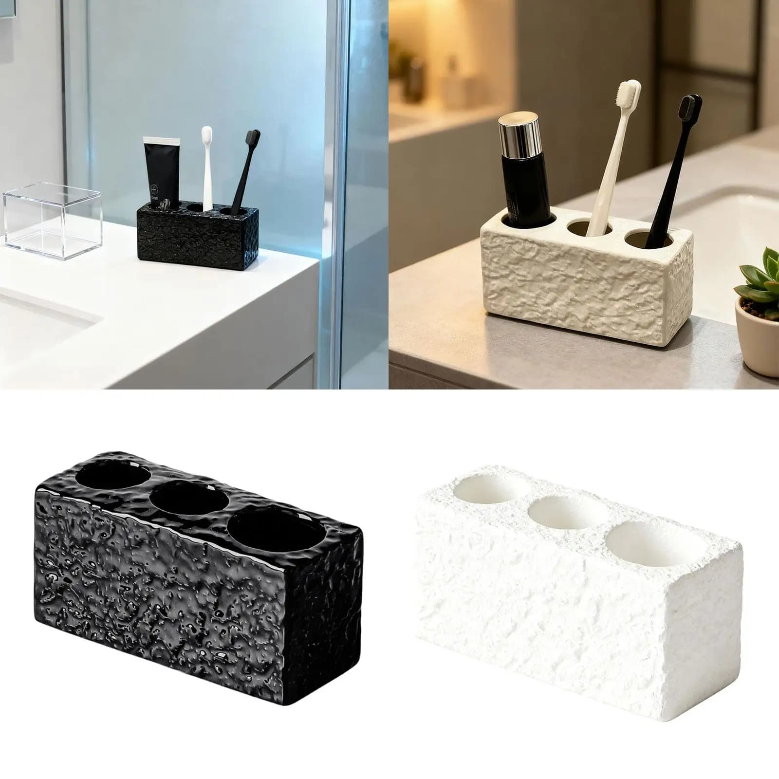 Portaspazzolino compatto in ceramica autoportante con base antiscivolo per l'organizzazione del bagno e l'uso familiare
