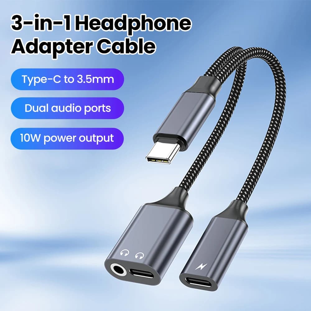 3-in-1 Headphone Adapter Cable Type C To 3.5MM/USB C Jack Audio Aux Adapter PD10W Charging Converter For iPhone 15 16 17 Samsung