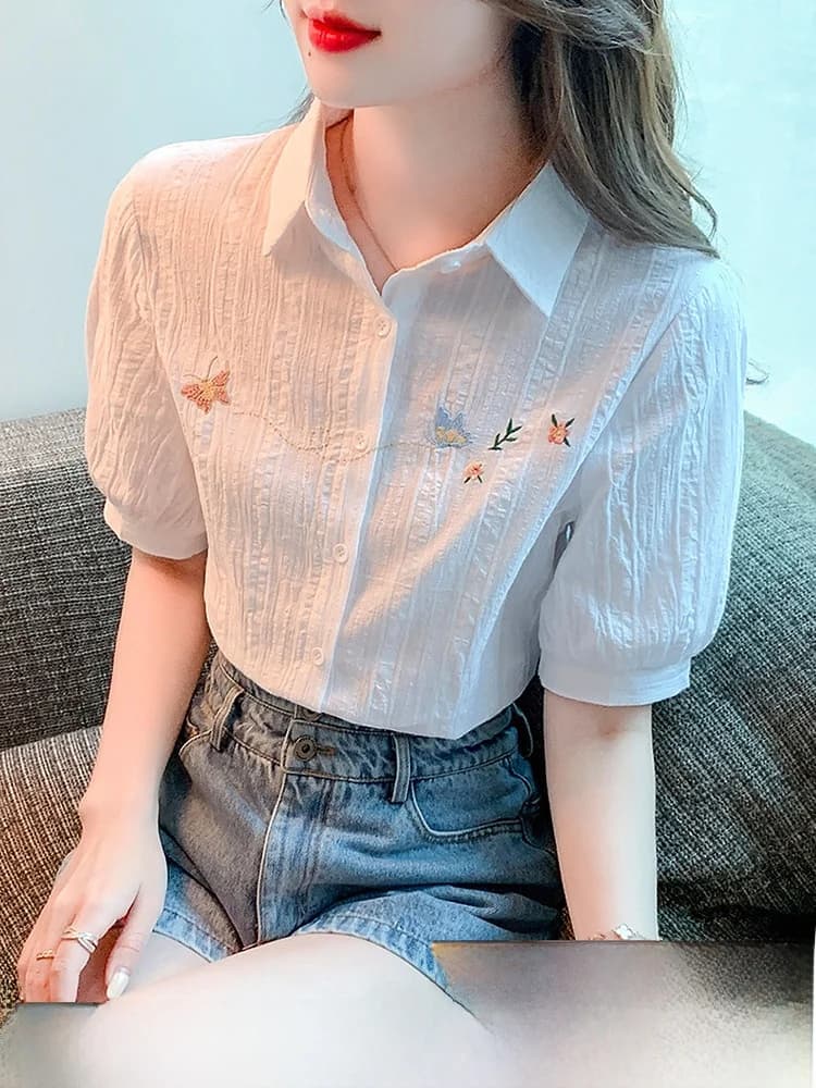 Summer Thin White Chiffon Shirt Professional Women's Fashion 2026 New Top Ladies Short Sleeve Blouse High-End Feeling