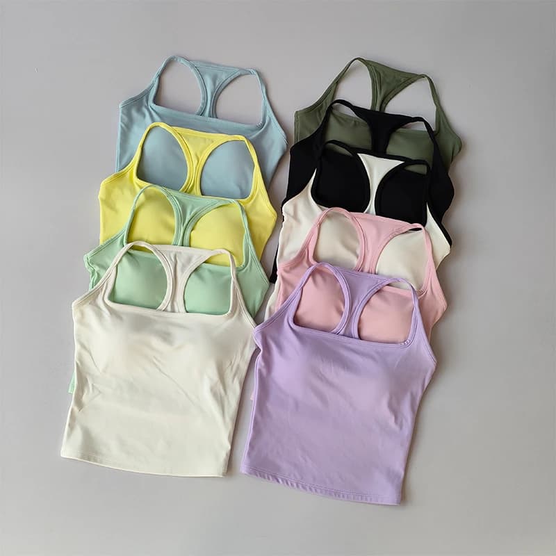Sports and fitness vest with padding on chest Summer shockproof Beauty Back Nude Feeling Suit Pilates Training Yoga Top Yoga Clothing