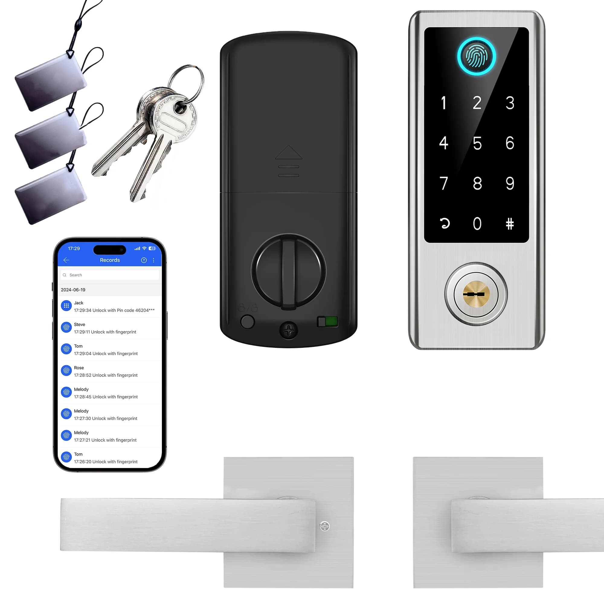 Smart Locks For Front Door With Handlesets, Keyless Entry Deadbolt With Handle Door Lever, Fingerprint Door Locks With Keypad, APP Control Smart Door Lock Handle Set, Smart Deadbolt Auto Lock