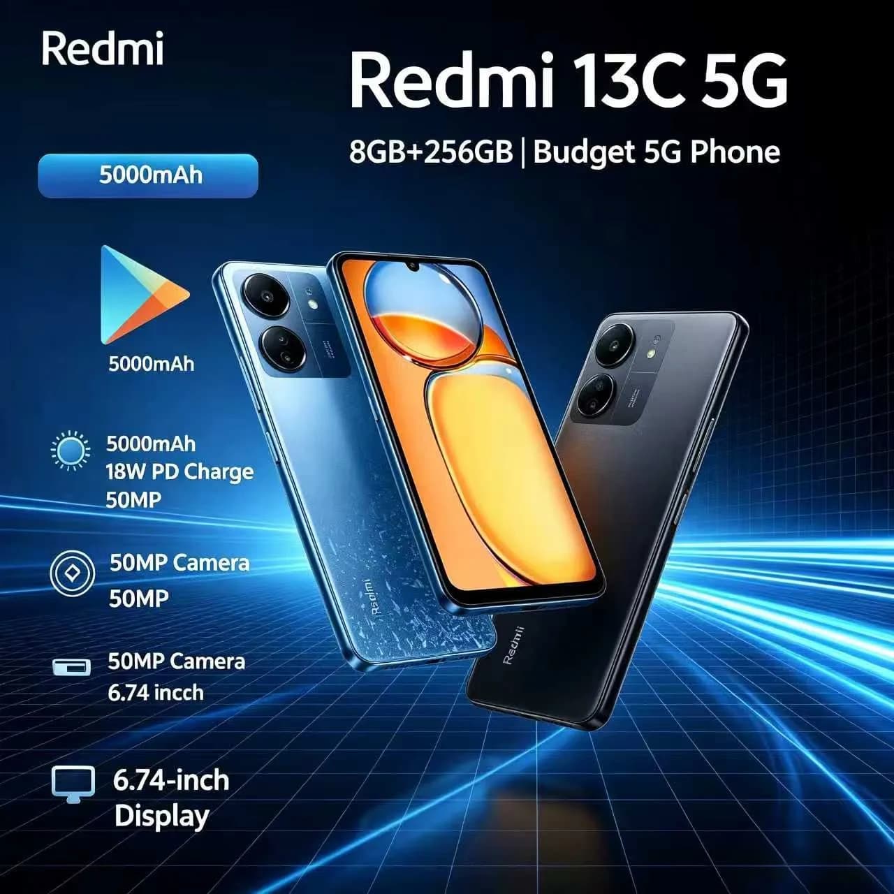 2026 new Redmi 13C 5G 8GB+256GB Smartphone 6.74" 90Hz Display 50MP Camera 5000mAh Battery Dual SIM