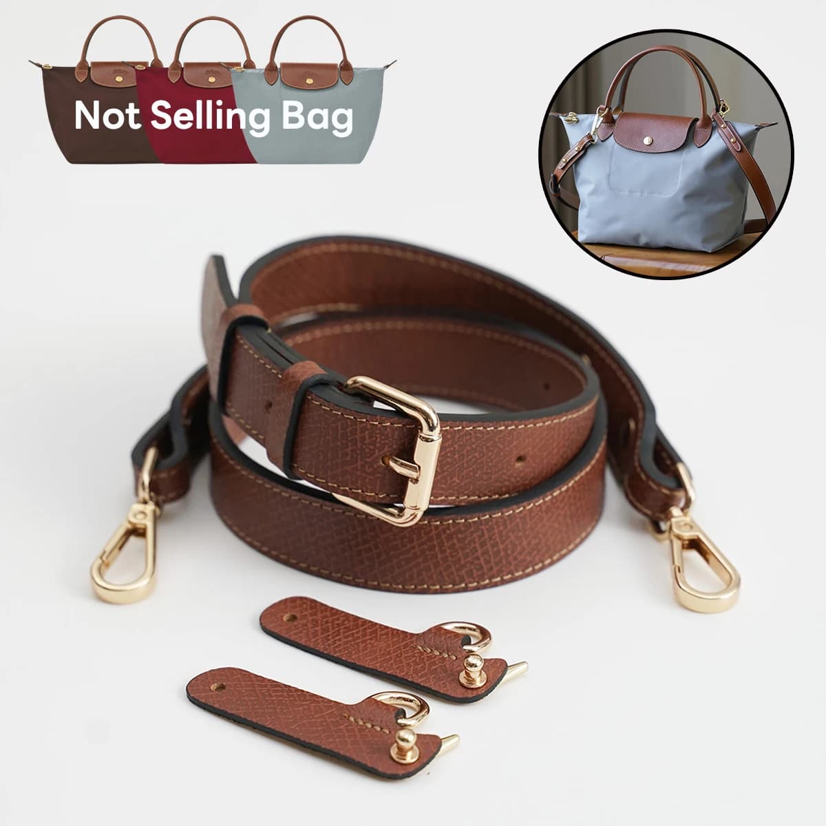 Leather shoulder strap suitable for Longchamp Terra replacement without accessories for changing punching